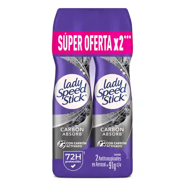 Desodorante Mujer Lady Speed Stick Carbon Absorb Spray 2x91g