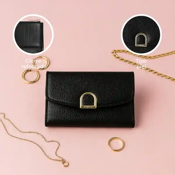 Cartera Para Mujer Con Hebilla Dorada Negro Serie Miniso
