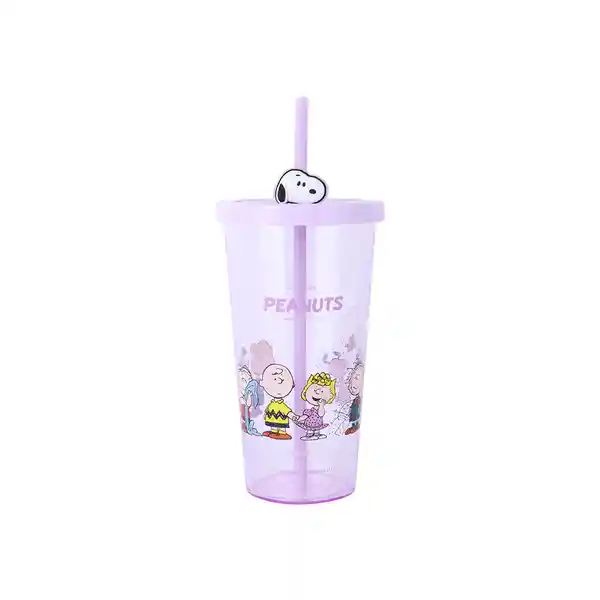 Botella de Plástico Con Pitillo Snoopy Morado 600 mL Miniso