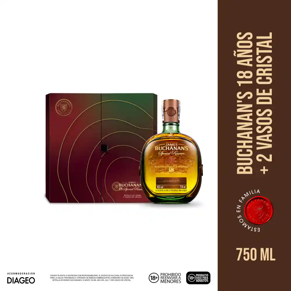 Buchanans Whisky 18 Años + Buchanans Vaso