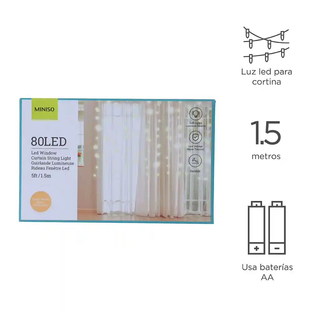 Luz Led para Cortina Blanco Cálido 1.5 m/5Ft 80 Ledcl05 Miniso