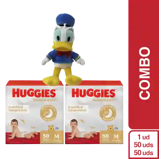 Combo Pañal Huggies Natural Care 2/M +Disney Peluche Pato Donald