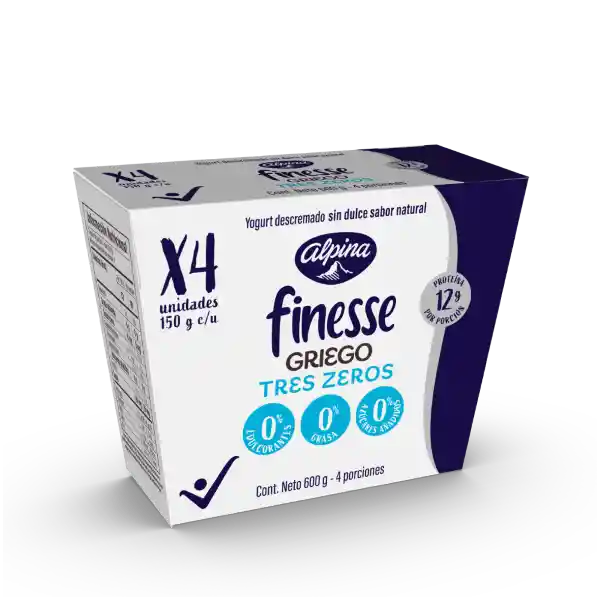 Yogurt Griego Finesse Tres Zeros 150 g x 4 Und