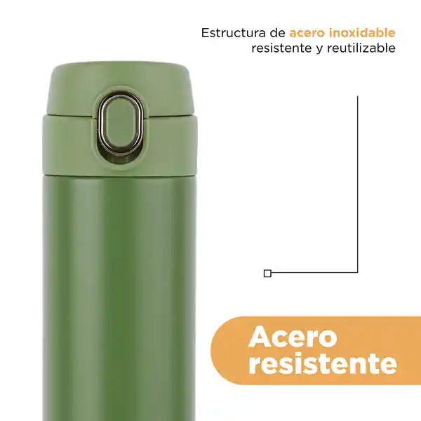 Termo Botella Con Tapa Removible Automática Verde Miniso