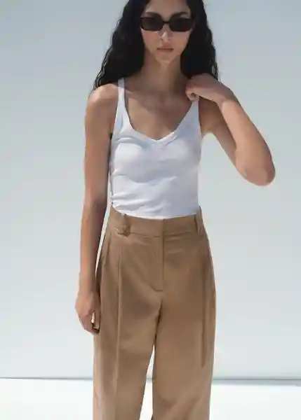 Pantalón Mila Beige Talla 40 Mujer Mango
