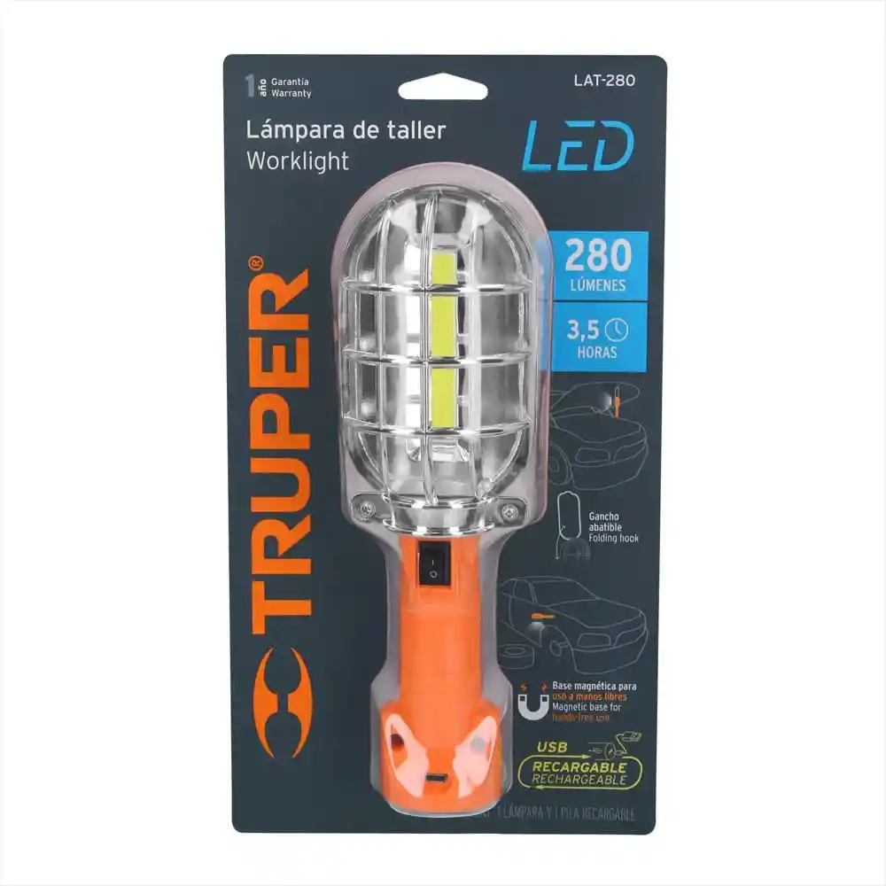 Lámpara Led 280 Mango Taller, Recargable, Truper - 15143