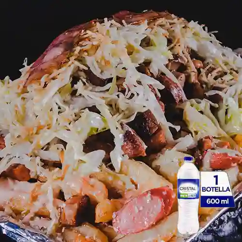 Combo Salchipapa Super Suiza +Agua Cristal S/gas 600ml