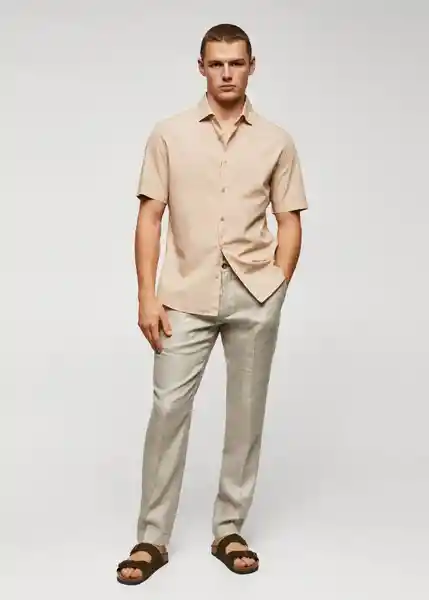 Camisa Mahon Beige Talla S Hombre Mango