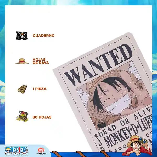 Libreta Tapa Dura Luffy 80 Hojas Serie One Piece Variado Miniso