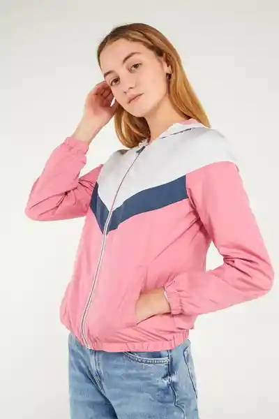 Koaj Chaqueta Tricolor Con Capota Rosado Medio Talla L