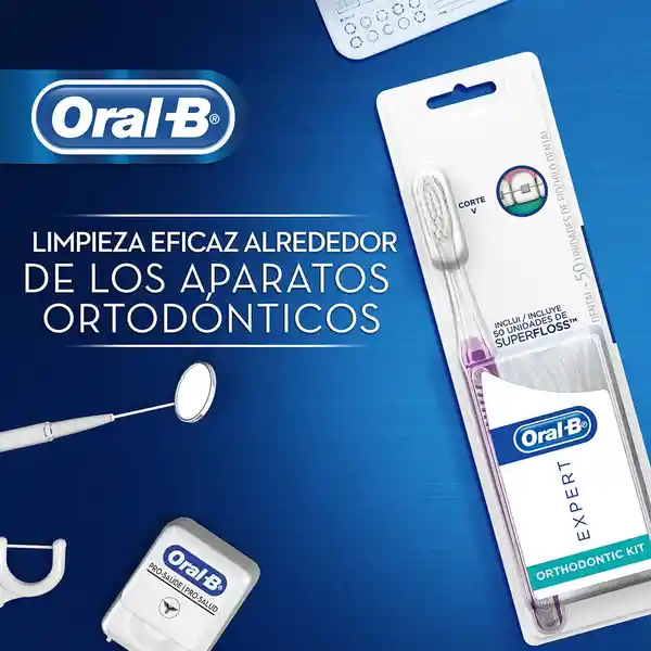 Cepillo de Dientes Oral-B Expert Ortodoncia + Seda Dental SuperFloss 1 Kit