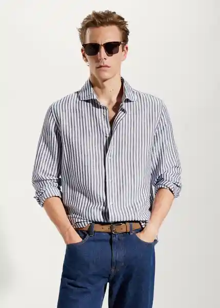 Camisa Rig Navy Talla XL Hombre Mango