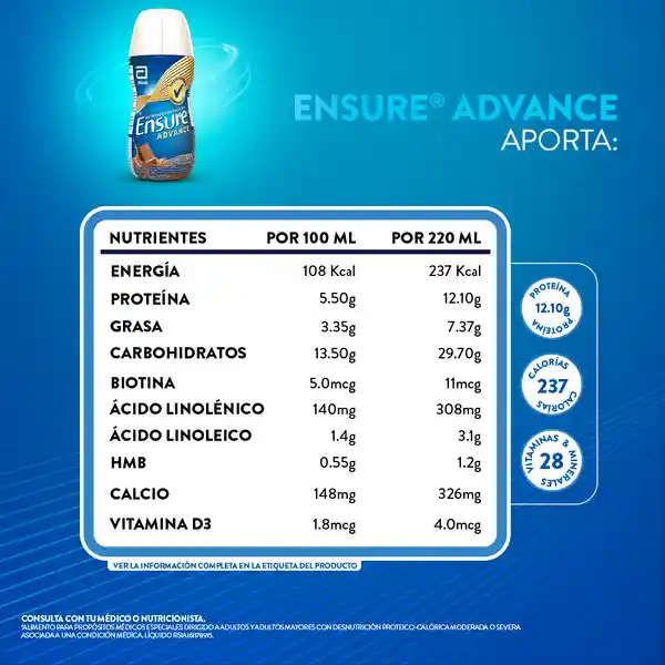 Ensure Advance Chocolate Con Proteína + Hmb Líquido