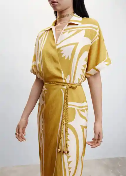 Vestido Oliva Mostaza Talla S Mujer Mango