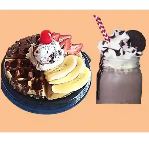 Wafle Bana-fres+helado+ Malteada de Oreo