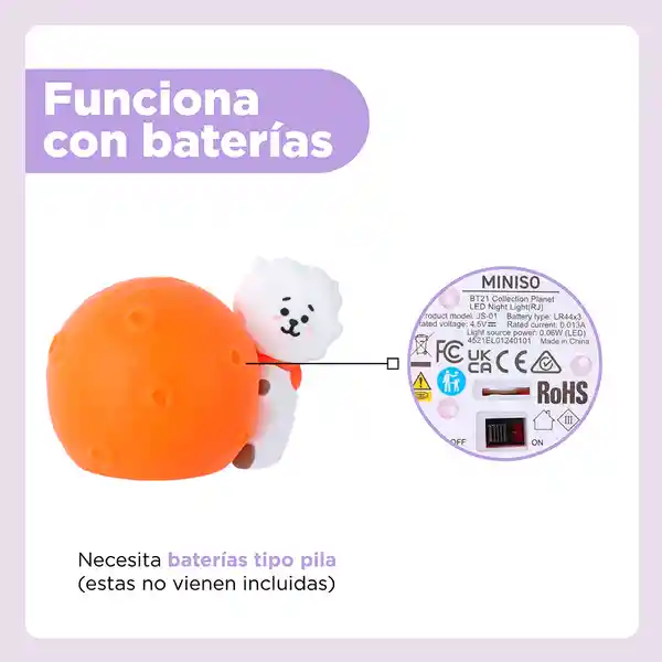 Lámpara de Noche Led Moon Rj Bt21 Miniso