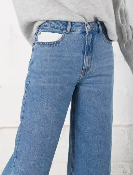 Jean Amplio Con Bota Ancha Índigo Azul Medio Talla 12 Mujer Naf Naf