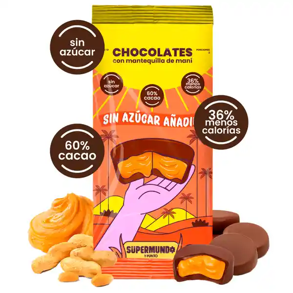 Bombón de Chocolate Relleno de Mantequilla Maní Supermundo 24 g