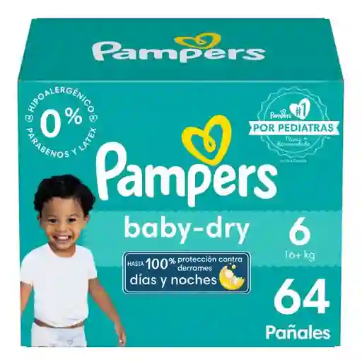 Pañales Pampers Baby-Dry Talla 6 64 Unidades