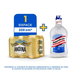 Sixpack Cerveza Andina Lata 330Ml + Antioqueño Sin Azucar Azul 750 Ml