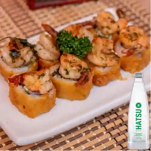 Combo Al Ajillo Roll + Hatsu Mineral con Gas 300 ml