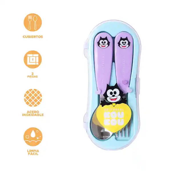 Set de Cubiertos Tenedor y Cuchara Koukou Love Púrpura Miniso