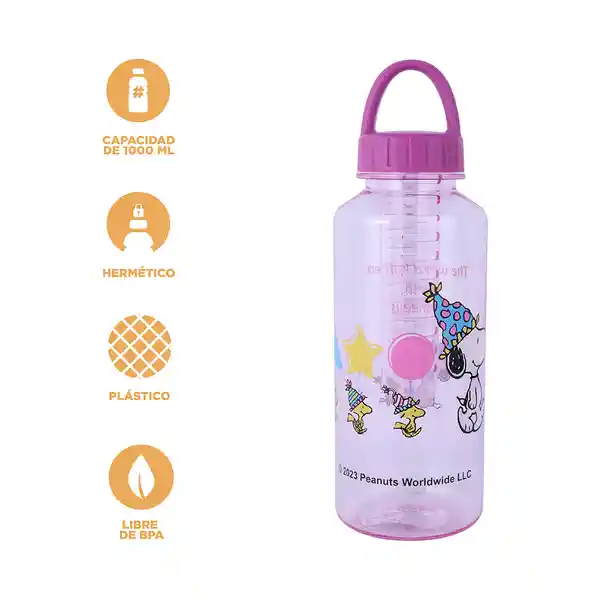 Vaso Plástico Con Asa de Serie Snoopy Rosa 1000 mL Miniso