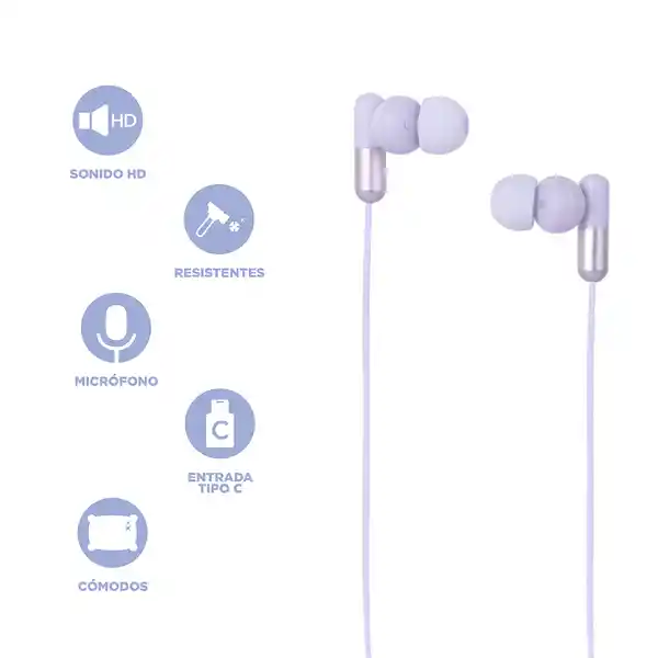Audífonos Tipo C Serie Life is For Fun Morado Mod Pa242C Miniso