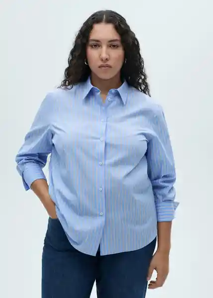 Camisa Regu Azul Talla M Mujer Mango