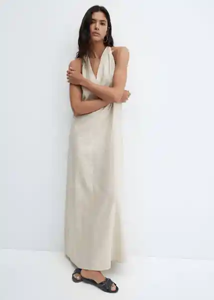 Vestido Foil-A Crudo Talla L Mujer Mango