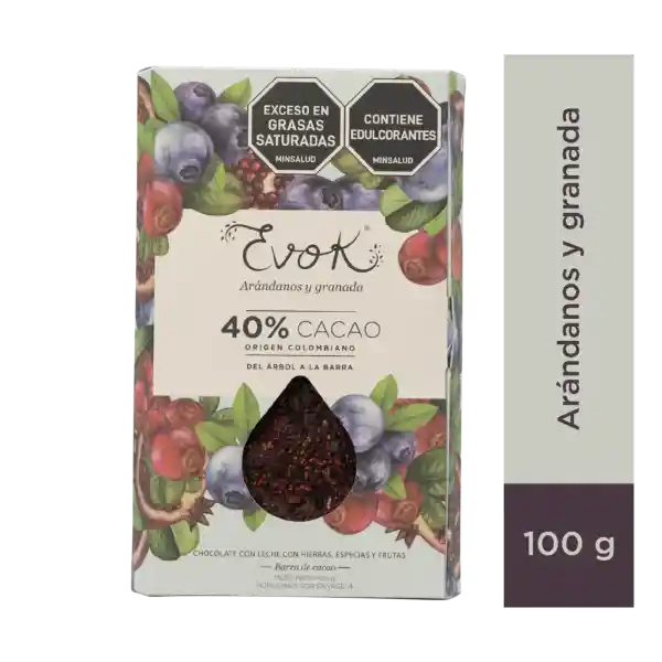 Evok Chocolate con Leche Arándano y Granada sin Azúcar 