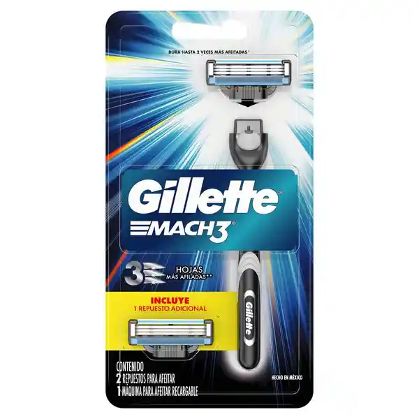 GILLETTE Mach 3 Cuchilla de Afeitar Máquina de Afeitar Hombre Reutilizable Afeitado al Ras Afeitadora para Hombre 1 Ud + 2 Repuestos