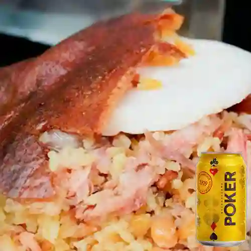 Combo Lechona Plato X 350 Gr + Cerveza Poker Lta 330ml