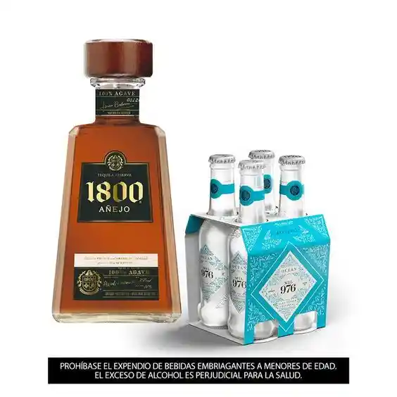 4 Tonicas Agua Tonica Mil 976 Ocean 207 Ml +  Tequila 1800 Añejo 750 Ml