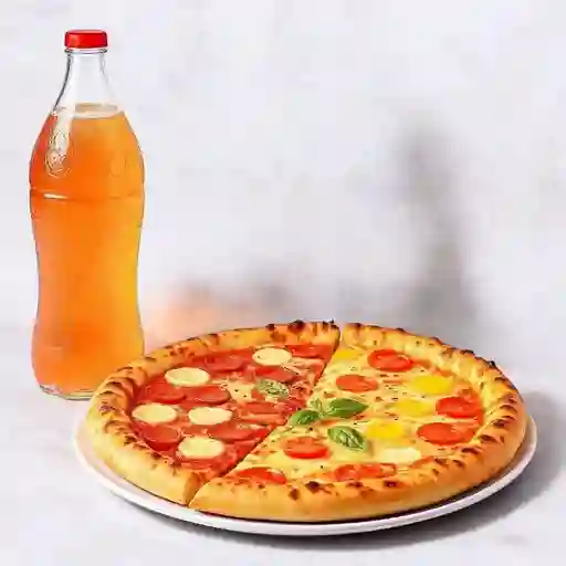 Pizza 24 cm 2 sabores bebida litro