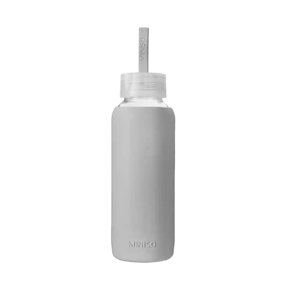 Miniso Botella de Vidrio Con Cobertura de Silicona Gris 300 mL