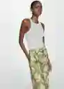 Pantalón Plumas Verde Talla M Mujer Mango
