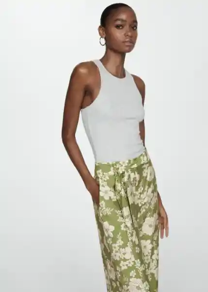 Pantalón Plumas Verde Talla M Mujer Mango