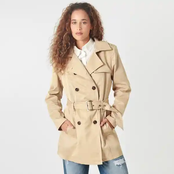 Chaqueta Tipo Gabardina Manga Larga Cuello Café Talla M 719605