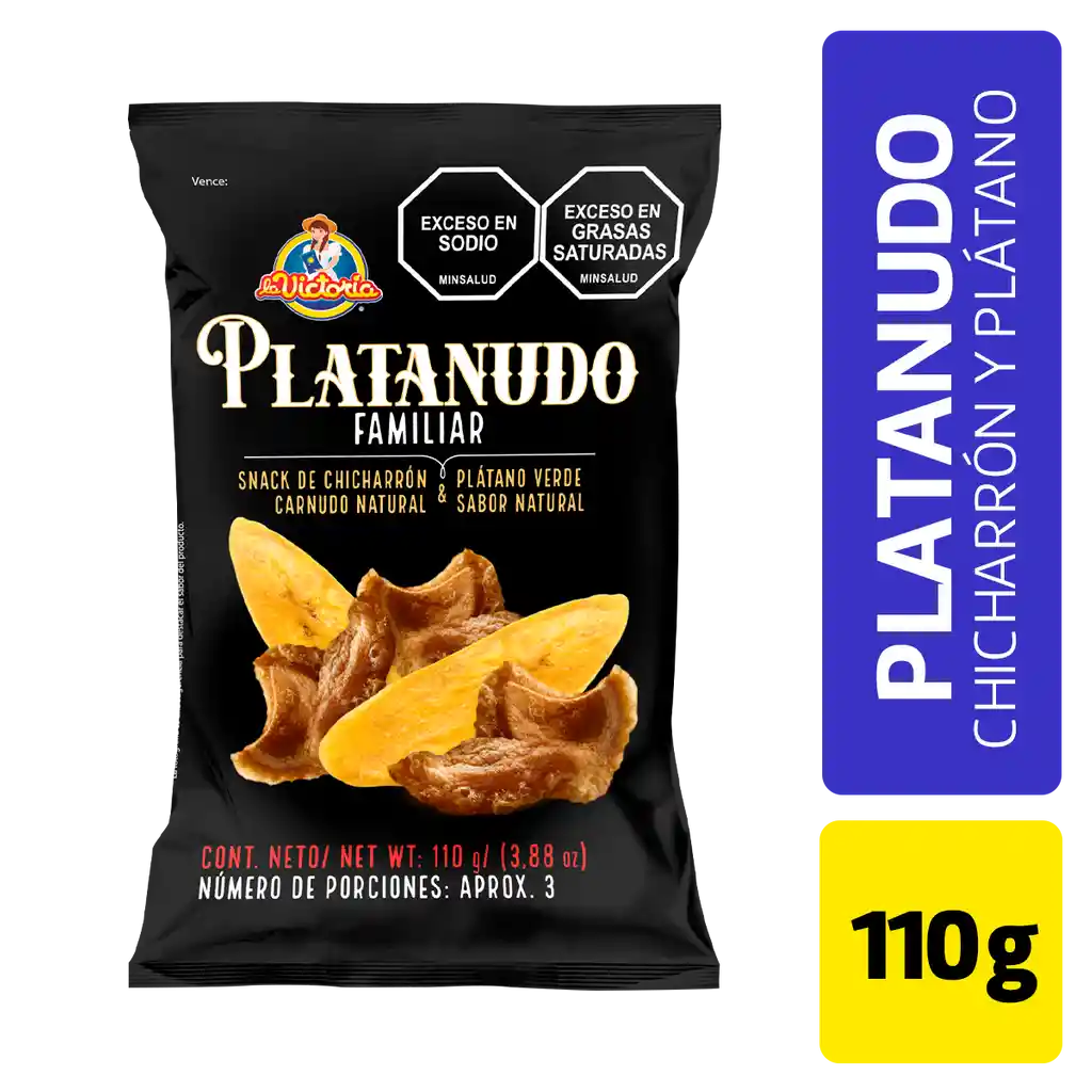 Platanudo Pasabocas Chicharrón y Platano Verde 110 g