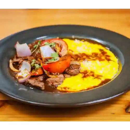 Risotto a la Huancaína con Lomo Saltado