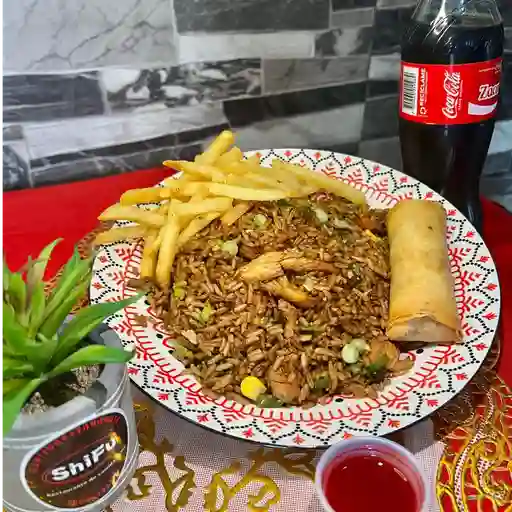 Arroz personal pòllo+lumpia+papas+400ml