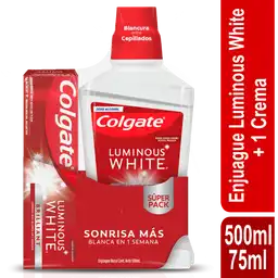 Colgate Enjuague Bucal Luminous 500 mL + Blanqueadora 75 mL