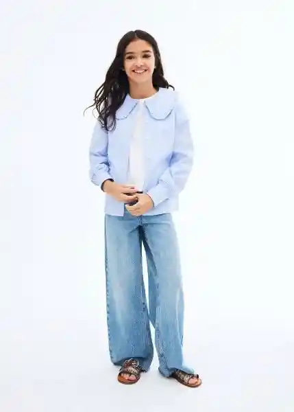 Camisa Carmen Azul Talla 11 Niñas Mango