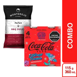Combo Coca-Cola Zero FEP 4 Und + Papas Bbq Dulce Monte Rojo
