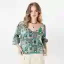 Blusa Cuello V Manga 3/4 Multicolor Talla S 694674