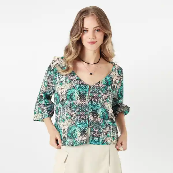 Blusa Cuello V Manga 3/4 Multicolor Talla S 694674