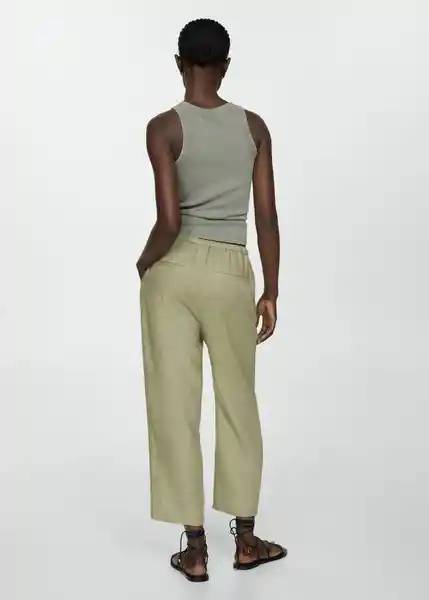 Pantalón Linen Verde Talla L Mujer Mango
