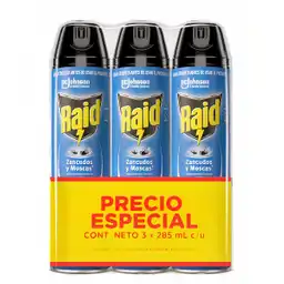 Raid insecticida aerosol mata insectos voladores 3 pack, 855 ml