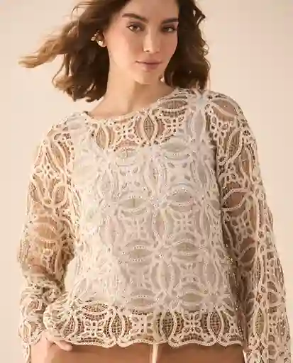 Blusa Tejido Crudo Nevisca Claro Talla M 661G000 Esprit